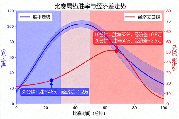 比赛局势胜率走势与经济差曲线图