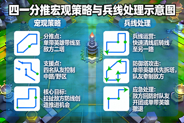 四一分推宏观策略与兵线处理示意图