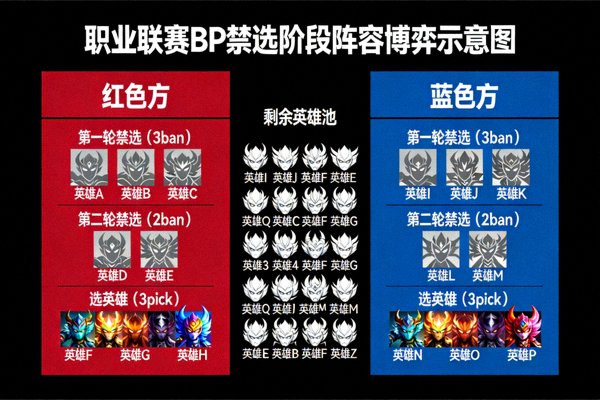 职业联赛BP禁选阶段阵容博弈示意图